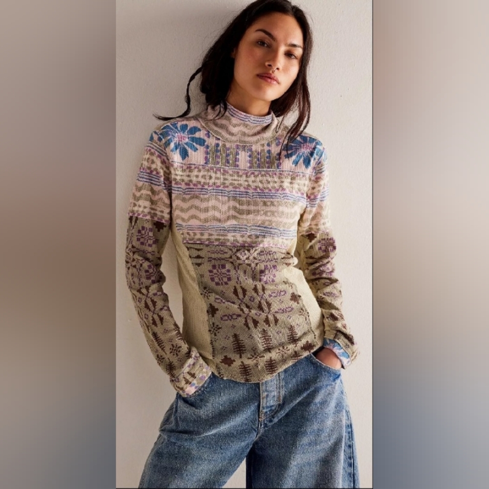 🌿🪻💙NWT Free People We The Free Denver Layering Thermal Long Sleeve Top L